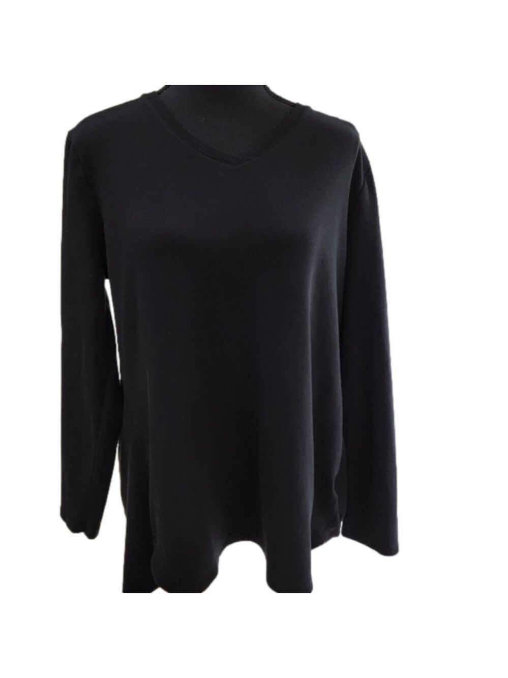 Isaac Mizrahi Women's Essentials Trapeze Hem V-Neck Tunic Top Black Large Size